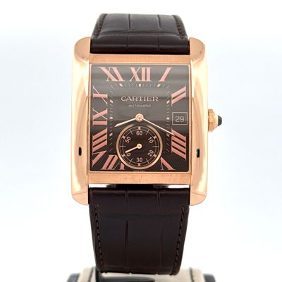 Cartier Tank MC Automatic 18KT Rose Gold Brown Dial Leather Bracelet Tank Mc