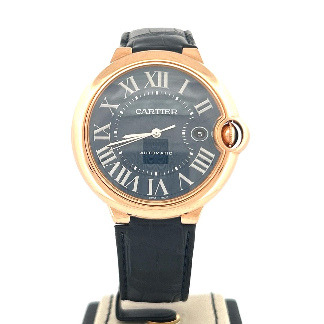 Cartier Ballon Bleu 42mm Certified Rose Gold Leather Bracelet Blue Dial B&amp;P 2023