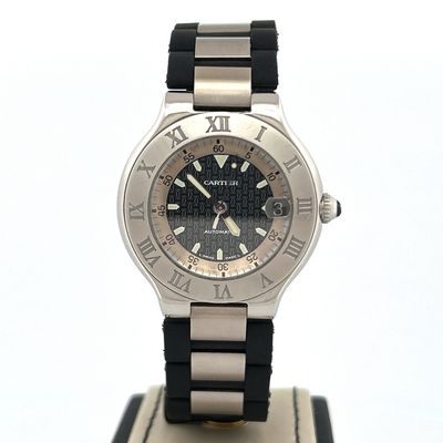 Cartier 21 Must de Cartier Autoscaph 37MM Steel Rubber bracelet Very Good Condition Box Only