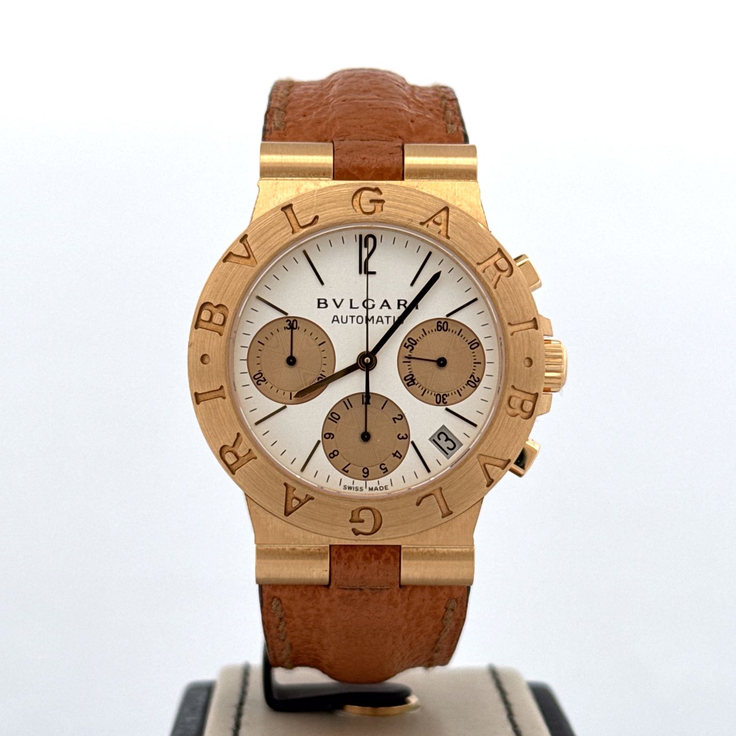 Bulgari Diagono Chronograph 35MM 18KT Yellow Gold White dial B&amp;P 2005