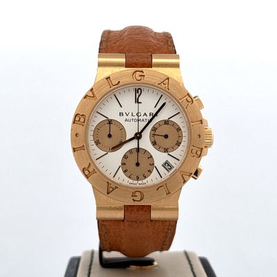 Bulgari Diagono Chronograph 35MM 18KT Yellow Gold White dial B&amp;P 2005