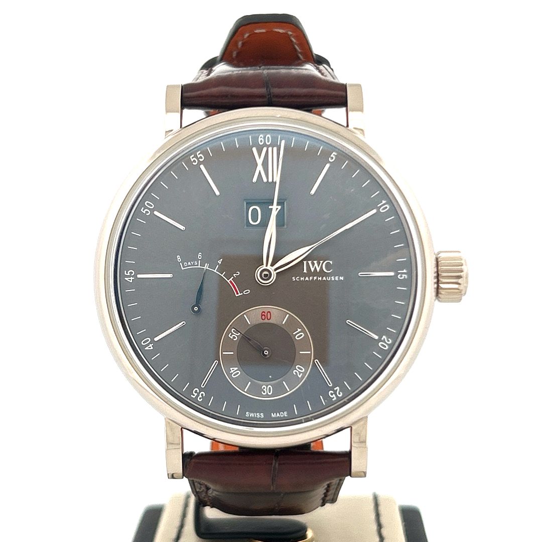 IWC Portofino Hand-Wound  8 Days | 18K White Gold Grey Dial | Hand Wound Big Date Power Reserve | B&amp;P2018