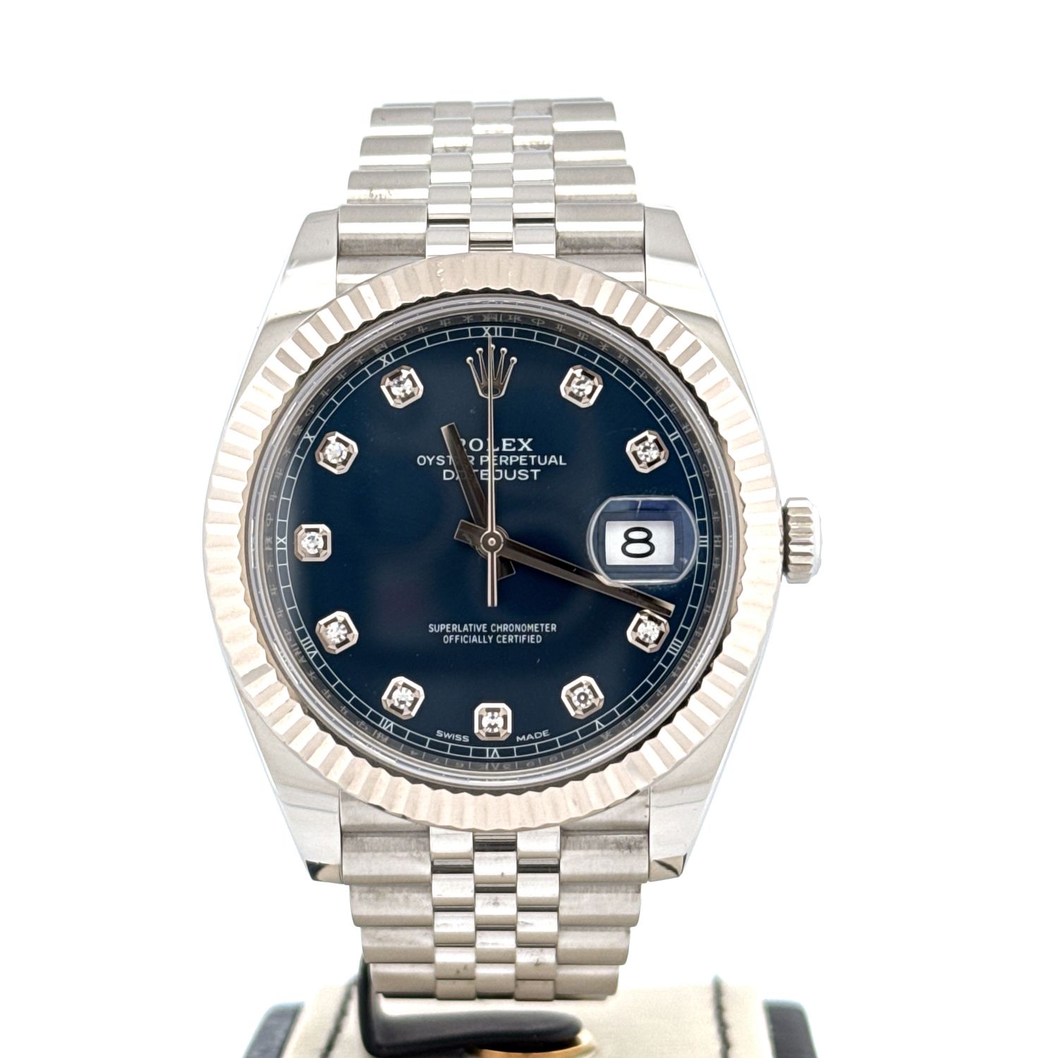 Rolex Datejust 41 Certified 41MM 18K White Gold Bezel / Steel Watch | Blue Diamond Dial | B&amp;P2018 | MINT