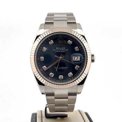 Rolex Datejust 41 MM 18K White Gold/Steel Blue Diamond Dial B&amp;P 2019