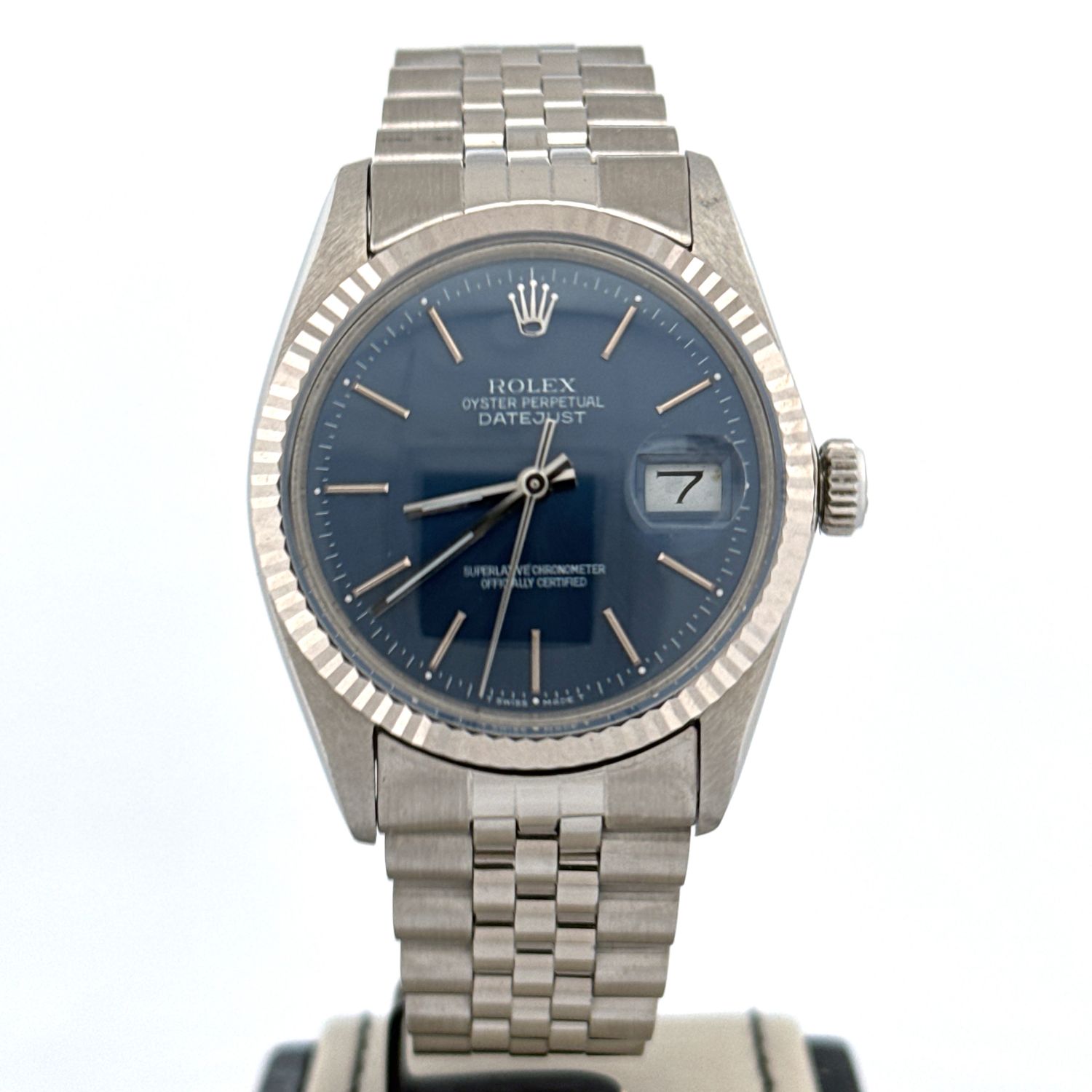 Rolex Datejust 36 Certified 36MM Steel/White Gold Bezel | Blue Stick Dial | Perfect Condition B&amp;P 1979