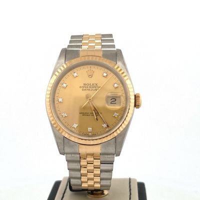 Rolex Datejust 36 Certified 36mm 18KT Yellow Gold/Steel Gold Diamond DialGood Condition B&amp;P 1990