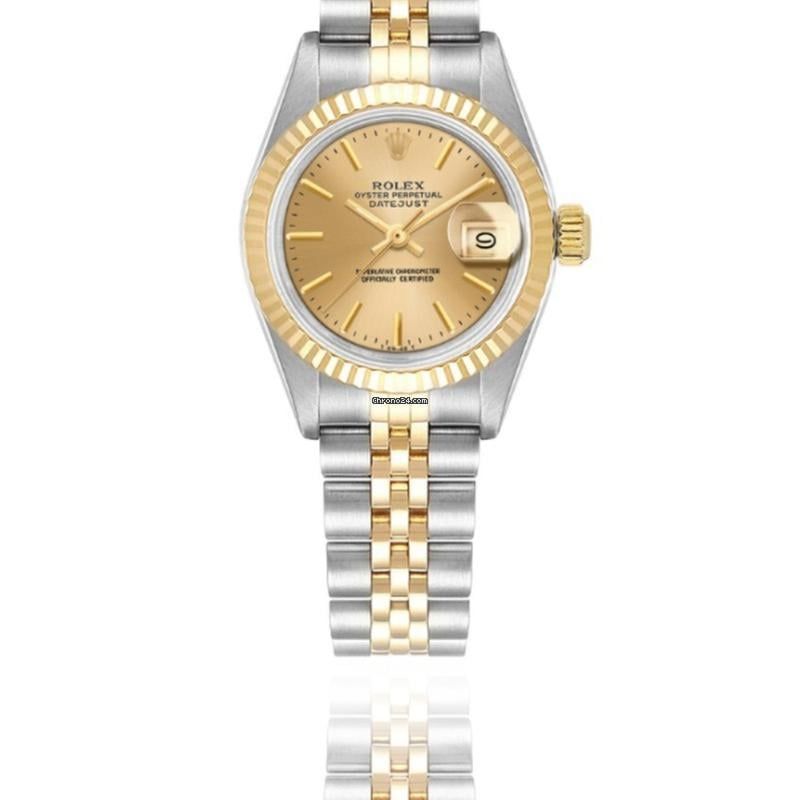 Rolex Lady-Datejust 26MM Steel 18K Yellow Gold Watch | Fluted Bezel Jubilee Bracelet Gold Stick Dial | Box Only