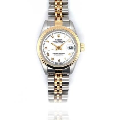 Rolex Lady-Datejust 26MM Yellow Gold/Steel | No Holes | Jubilee | Fluted Bezel White Roman Dial | B&amp;P2002 [ NO STRETCH ] Used (Very good) | Year of production 2004 | Original box | Original