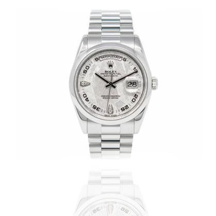 Rolex Day-Date 36 36MM Platinum Watch | Meteorite Diamond Dial | Box Only | MINT Used (Very good) | Original box | No original papers