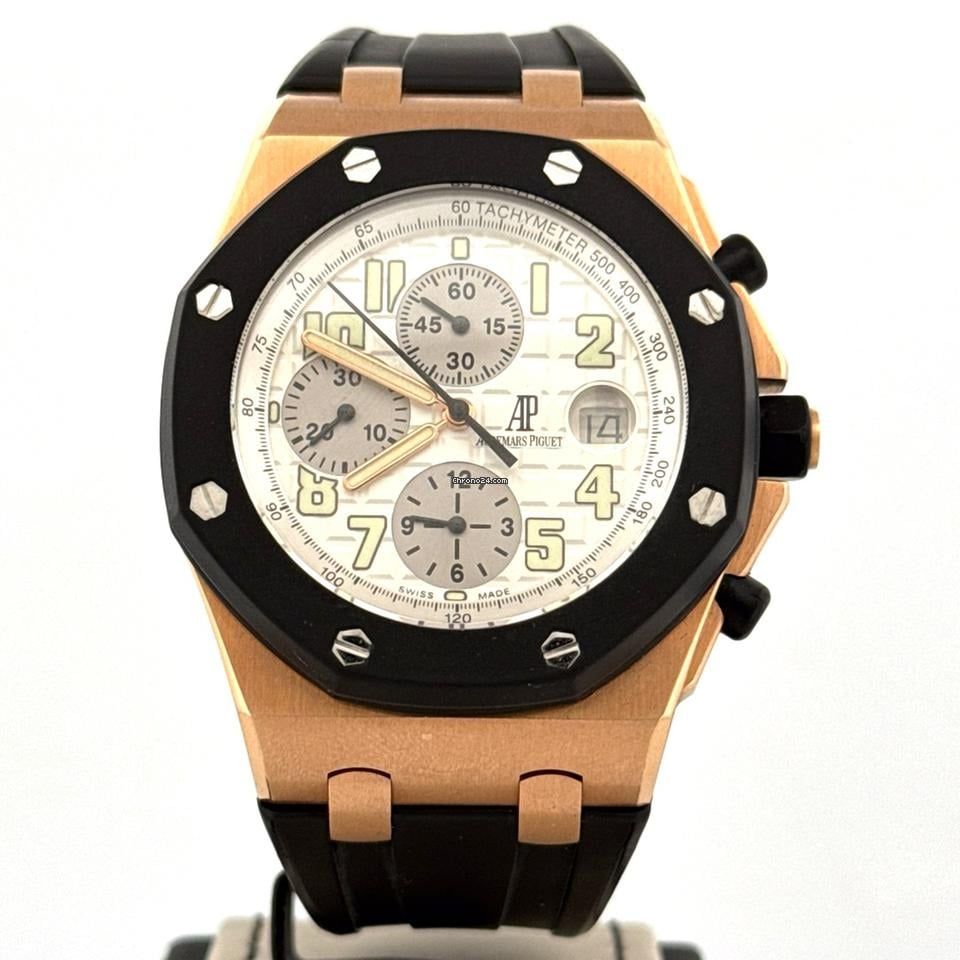 Audemars Piguet Royal Oak Offshore Chronograph 18k Rose Gold/Rubber | 42MM | White Dial | B&amp;P2005 Used (Very good) | Year of production 2005 | Original box | Original papers