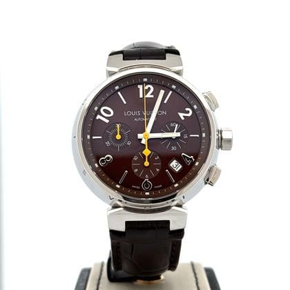 Louis Vuitton Tambour 28MM Steel Brown Dial Brown Strap Chronograph Only Box 2010 Used (Very good) | Year of production 2010 | Original box | No original papers