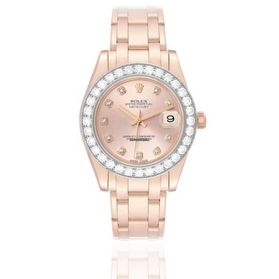 Rolex Lady-Datejust Pearlmaster 18K Rose Gold / Pink Sundust Diamond Dial / B&amp;P2017 Rolex Serviced with Service Card / Warranty till 2028 Used (Very good) | Year of production 2017 | Original box | Or