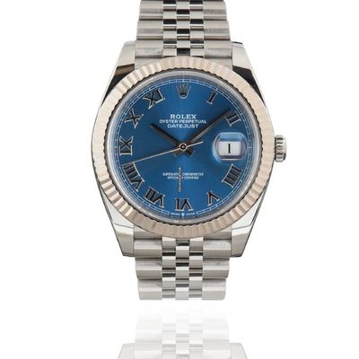 Rolex Datejust 41 41MM Steel White Gold Bezel / Blue Roman Dial / B&amp;P2019 Jubilee Bracelet/Fluted Bezel Used (Very good) | Year of production 2019 | Original box | Original papers