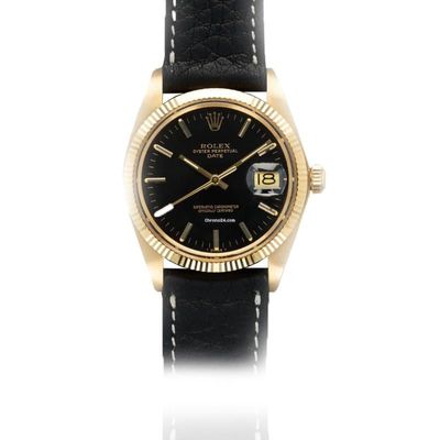 Rolex Oyster Perpetual Date 18K Yellow Gold 34MM Watch | Black Stick Dial | Box Only Used (Very good) | Original box | No original papers