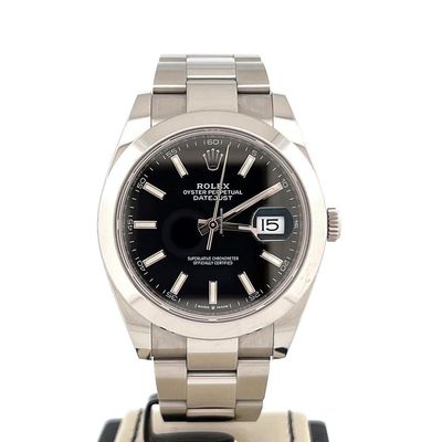 Rolex Datejust 41 41MM Steel Smooth Bezel Oyster Bracelet Black Dial B&amp;P 2021 Used (Very good) | Year of production 2021 | Original box | Original papers