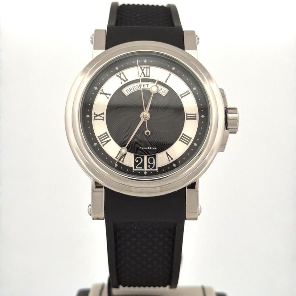 Breguet Marine Big Date Steel 39MM Watch | Black Dial | Fullset B&amp;P2018 | New Rubber Strap