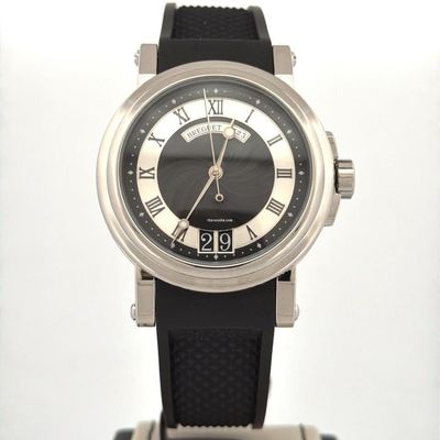 Breguet Marine Big Date Steel 39MM Watch | Black Dial | Fullset B&amp;P2018 | New Rubber Strap