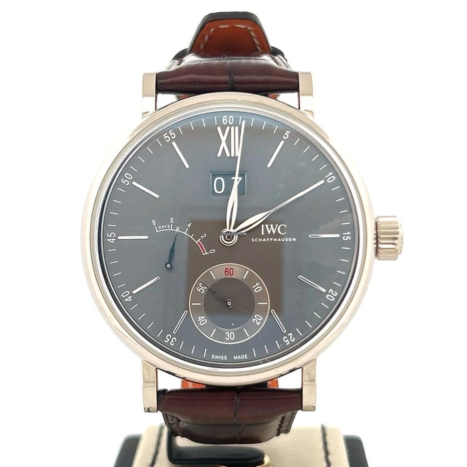 IWC Portofino Hand-Wound 8 Days | 18K White Gold Grey Dial | Hand Wound Big Date Power Reserve | B&amp;P2018 Used (Very good) | Year of production 2018 | Original box | Original papers