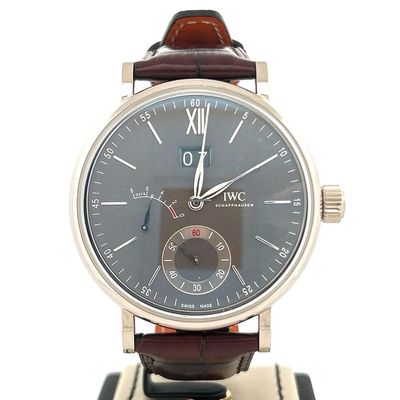 IWC Portofino Hand-Wound 8 Days | 18K White Gold Grey Dial | Hand Wound Big Date Power Reserve | B&amp;P2018 Used (Very good) | Year of production 2018 | Original box | Original papers