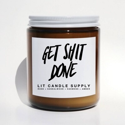 GET SHIT DONE JAR CANDLE AMBER GLASS
