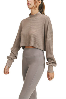 Waffled Mineral Washed Cropped Mock Top