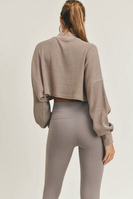 Waffled Mineral Washed Cropped Mock Top