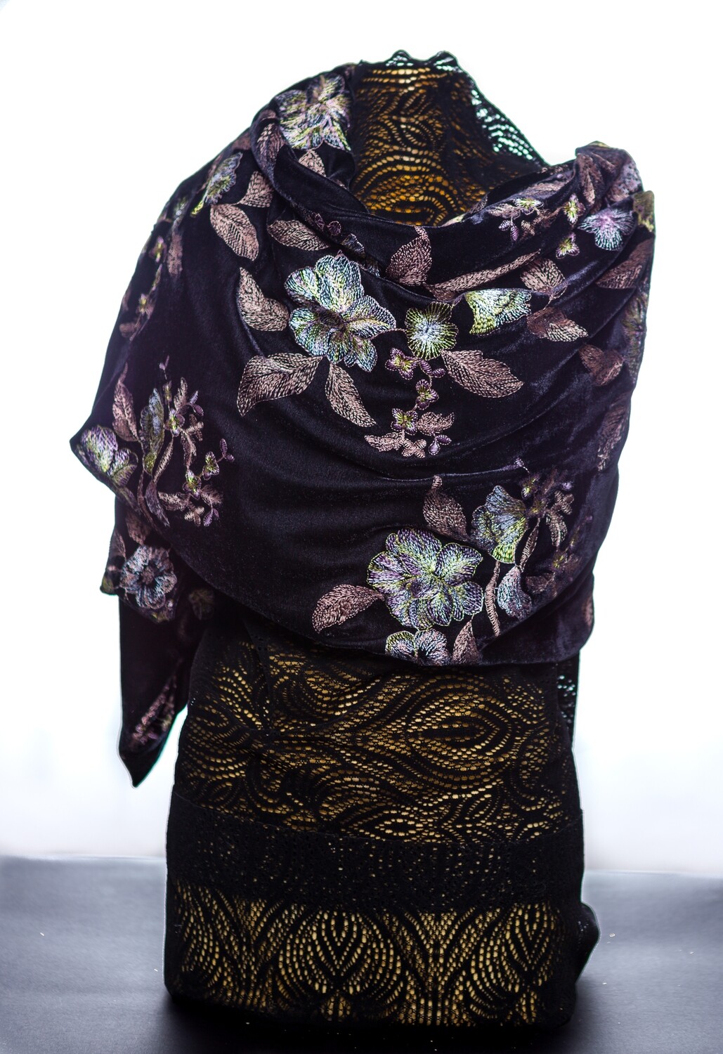 Black Velvet Embroidered Scarf Black Velvet Embroidered Scarf