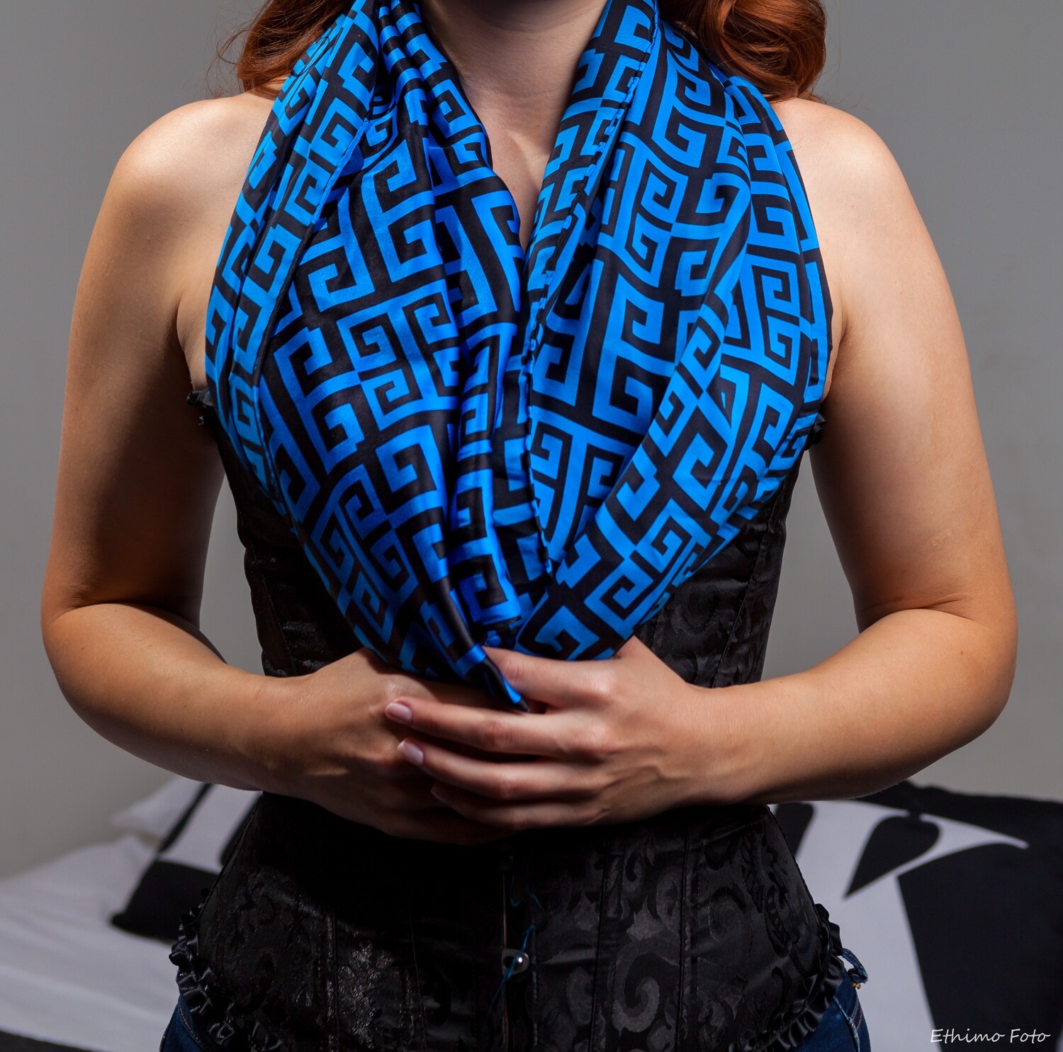 Blue with black detail silk scarf Blue with black detail silk scarf