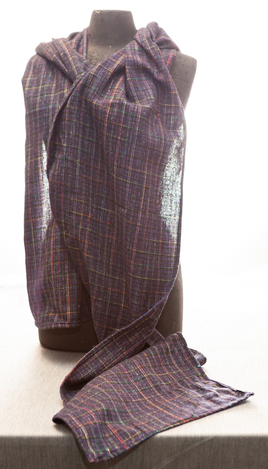 Super long blue silk semi sheer scarf