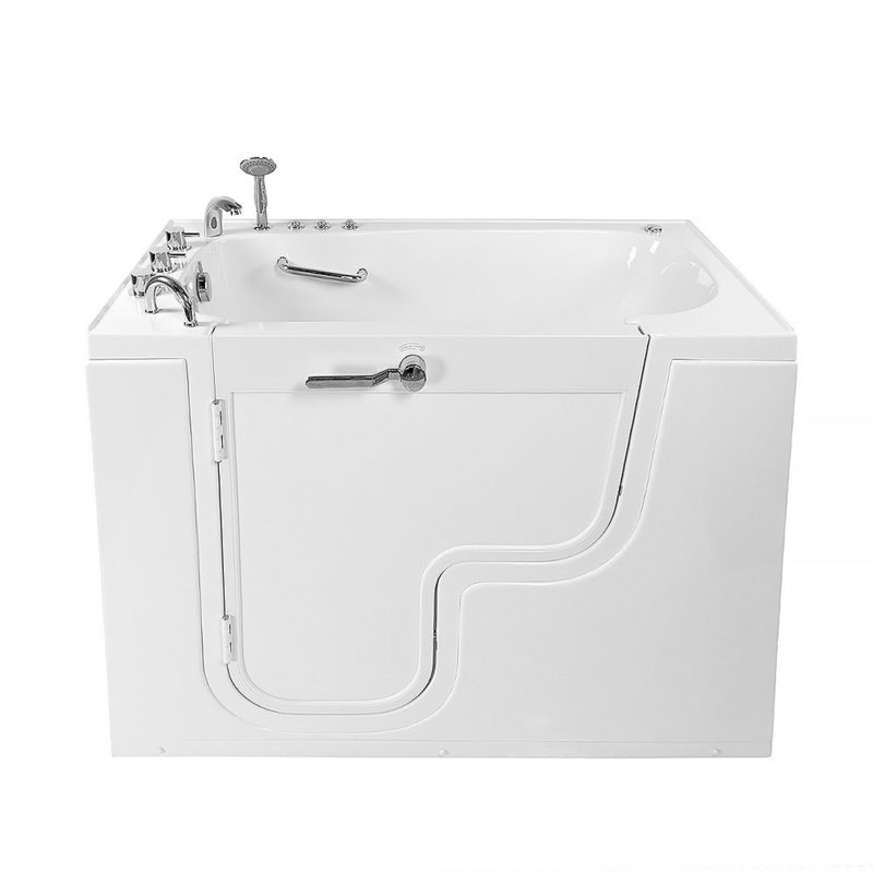 Transfer 60 L-Shaped Outward Swing Door Wheelchair Accessible Acrylic Soaking Walk-In Bathtub with 2″ Dual Drain