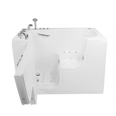 Transfer 60 L-Shaped Outward Swing Door Wheelchair Accessible Acrylic Soaking Walk-In Bathtub with 2″ Dual Drain