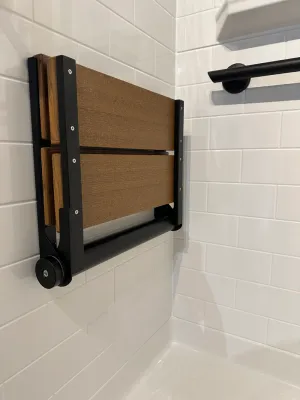 Bathcessories 18 Inch Natural Wood Grain Composite Fold Down Shower Seat