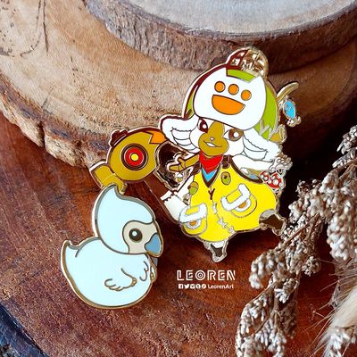 Monster Hunter Wilds / MHW - Palico &amp; Baby Seikret - Hard Enamel Pin