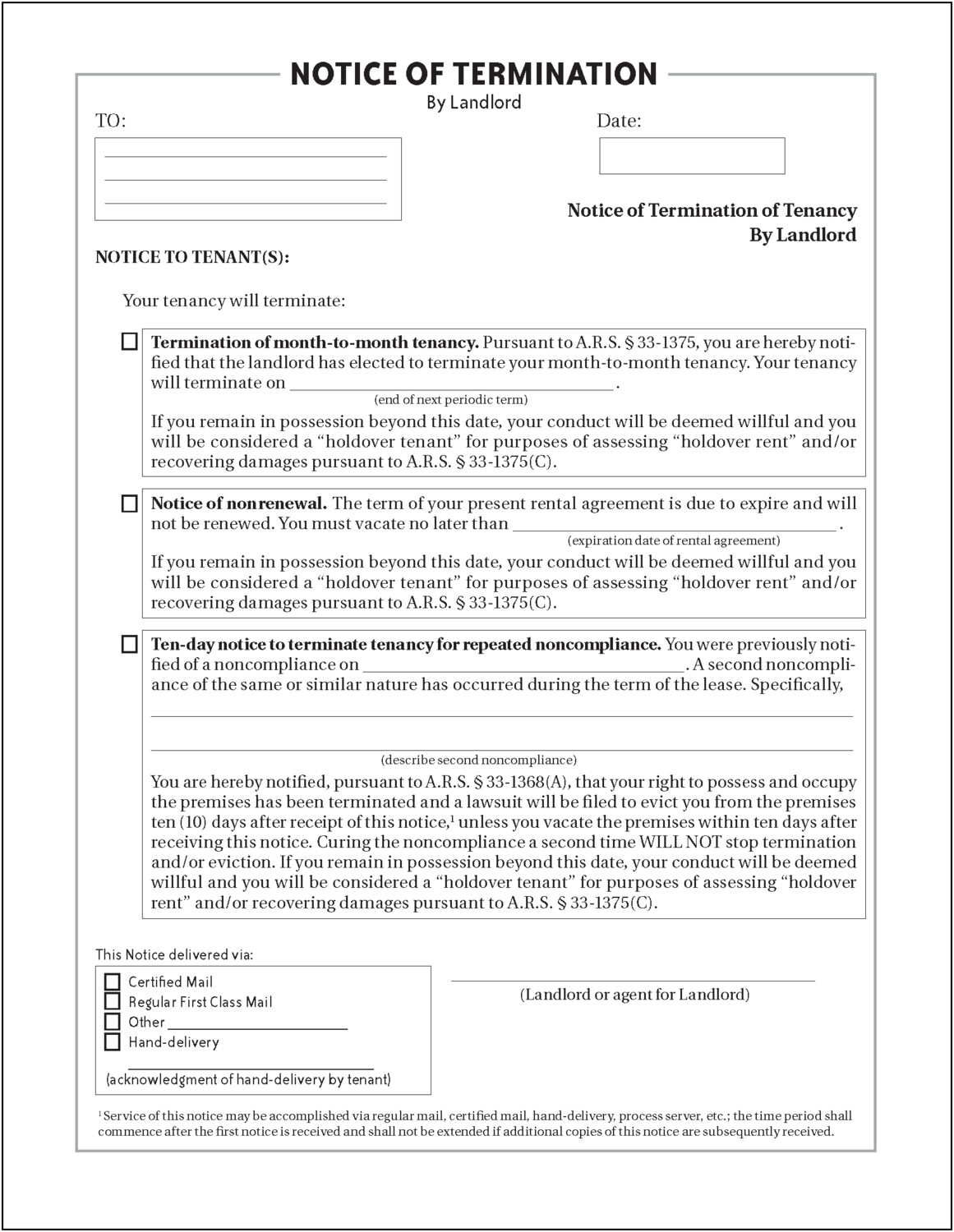 30 Day Notice Of Termination FREE