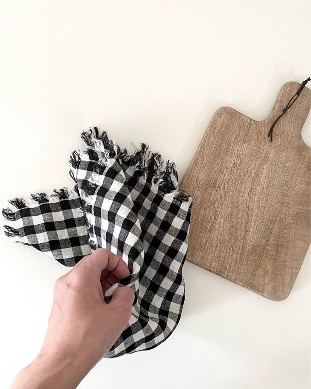 Washed Linen Serviette Frangé Check 45 x 45cm