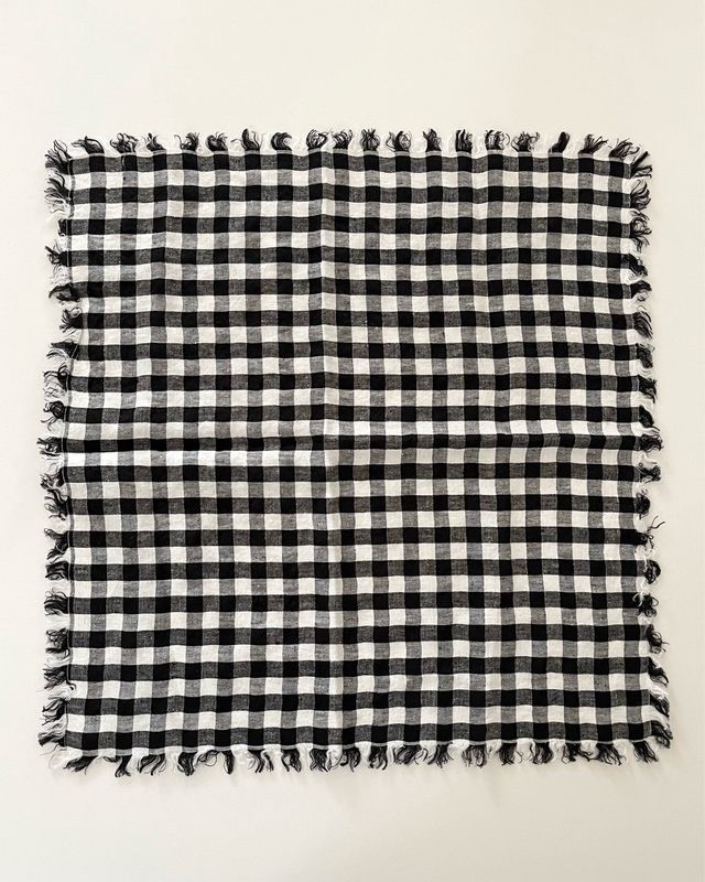 Washed Linen Serviette Frangé Check 45 x 45cm