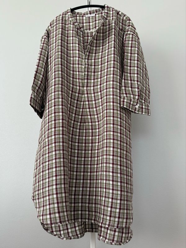 Washed Linen Chemise Grand-père (フリーサイズ) / Ecossais Bordeaux 