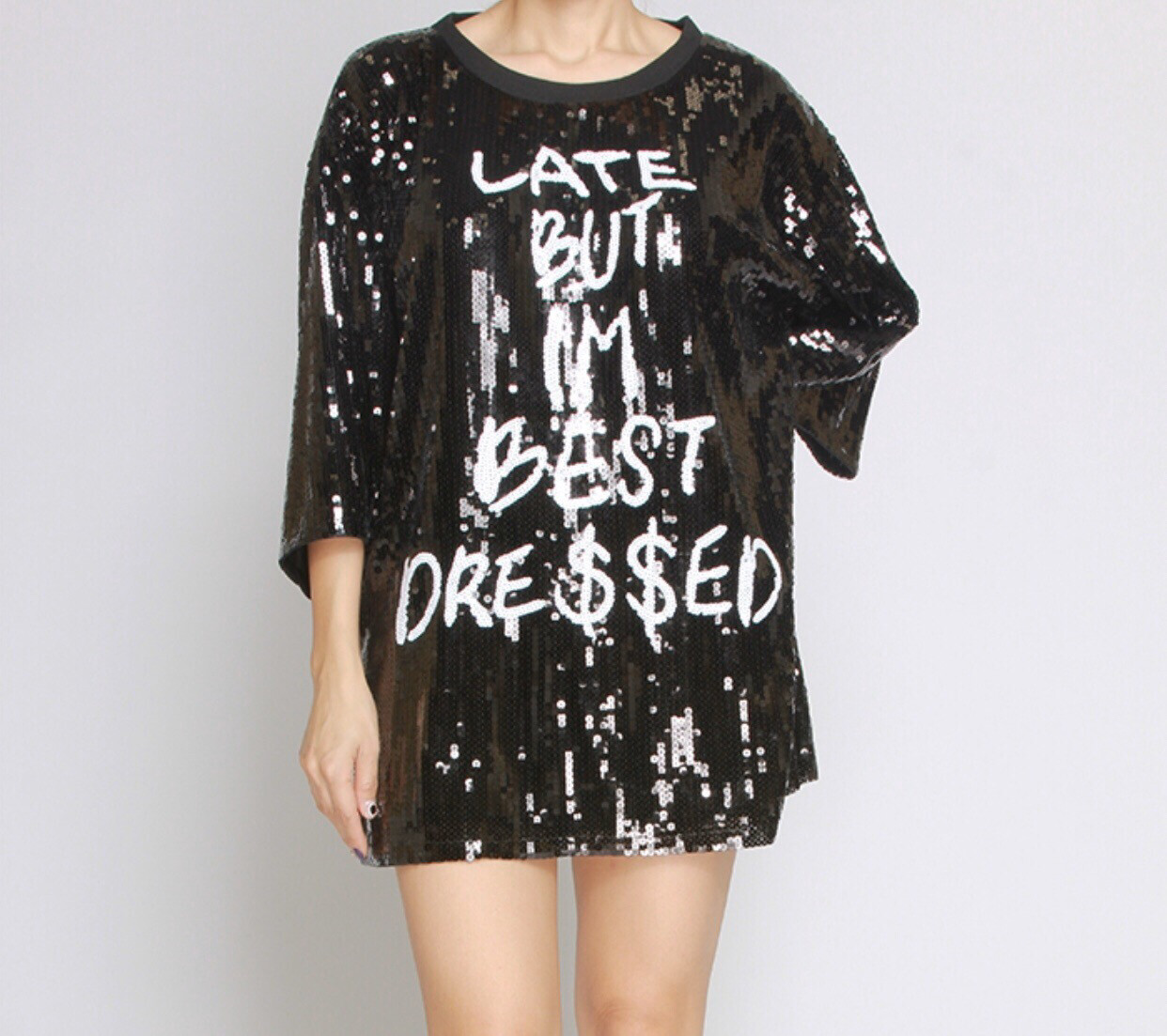 black sequin shirt dress