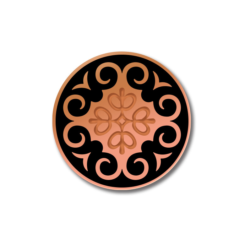 Значок с Казахским орнаментом «Черный Щит» розовое золото