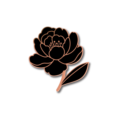 Значок «Пион» черный в розовом золоте
