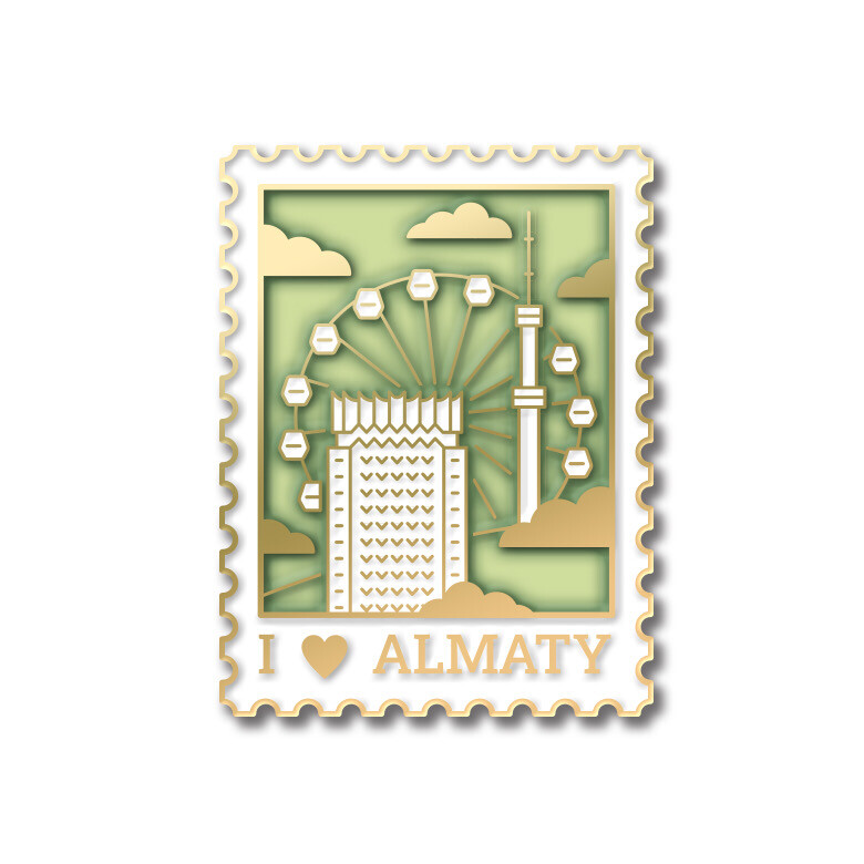 Значок «Марка «I Love Almaty» винтаж золото