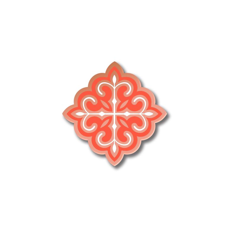 Значок с Казахским орнаментом «Төртқүлақ» в розовом золоте Coral red