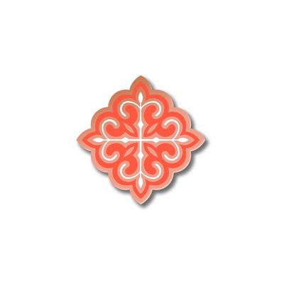 Значок с Казахским орнаментом «Төртқүлақ» в розовом золоте Coral red