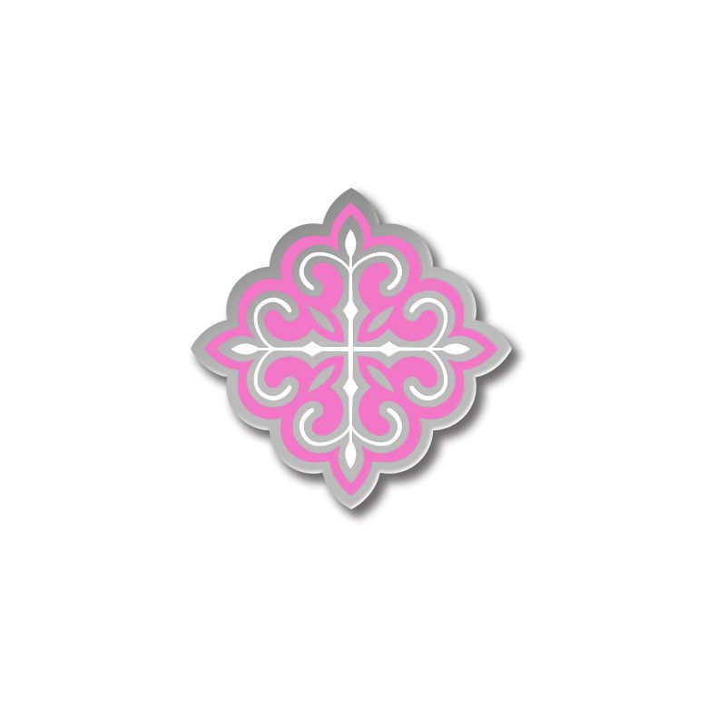 Значок с Казахским орнаментом «Төртқүлақ» серебро Pink