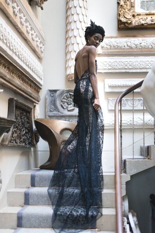 Sheer Strapless Black Lace Dress