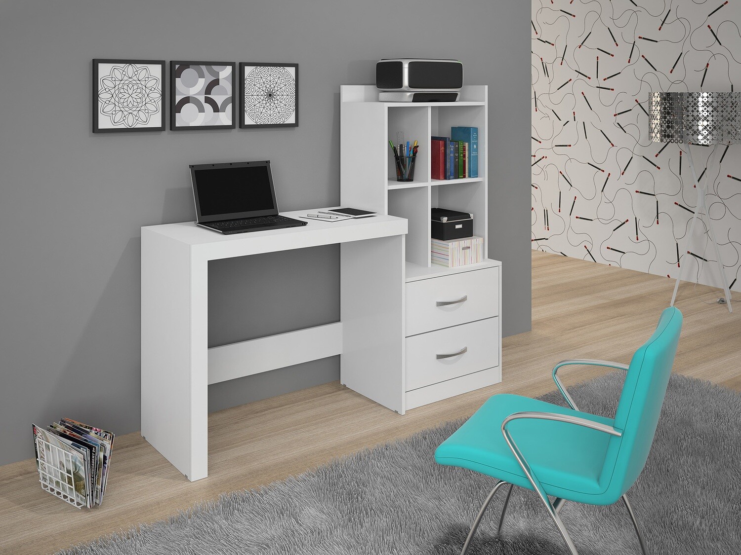 HOLLAND COMPLETE COMPUTER DESK WHITE