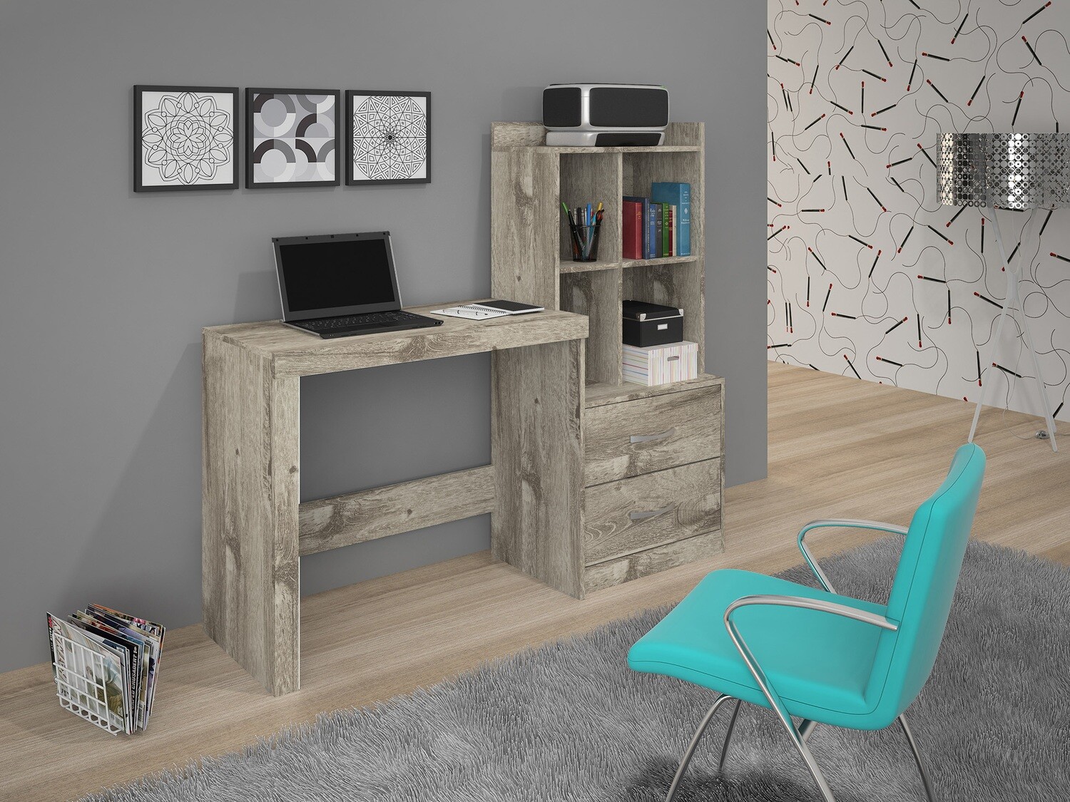 HOLLAND COMPLETE COMPUTER DESK GRIGIO