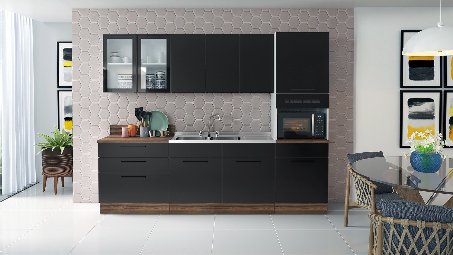 MUNICH COMBO 2-PCS SINK BASE CABINET BLACK + DOUBLE BOWL SINK