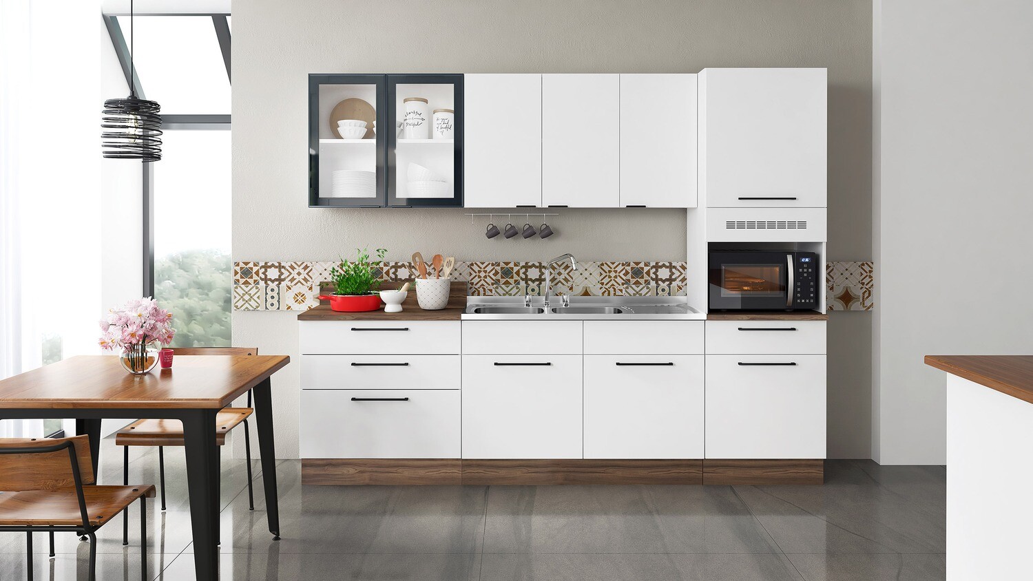MUNICH COMBO 2-PCS SINK BASE CABINET WHITE + DOUBLE BOWL SINK