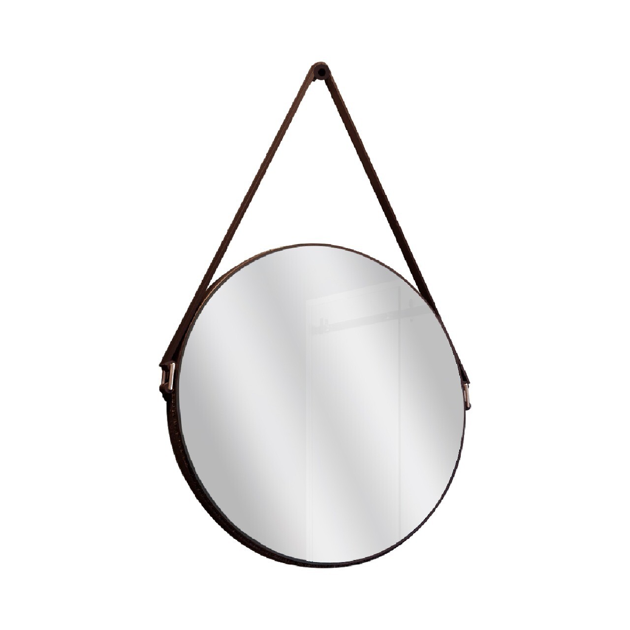 THAMES ROUND MIRROR W/ LEATHER STRAP BLACK
